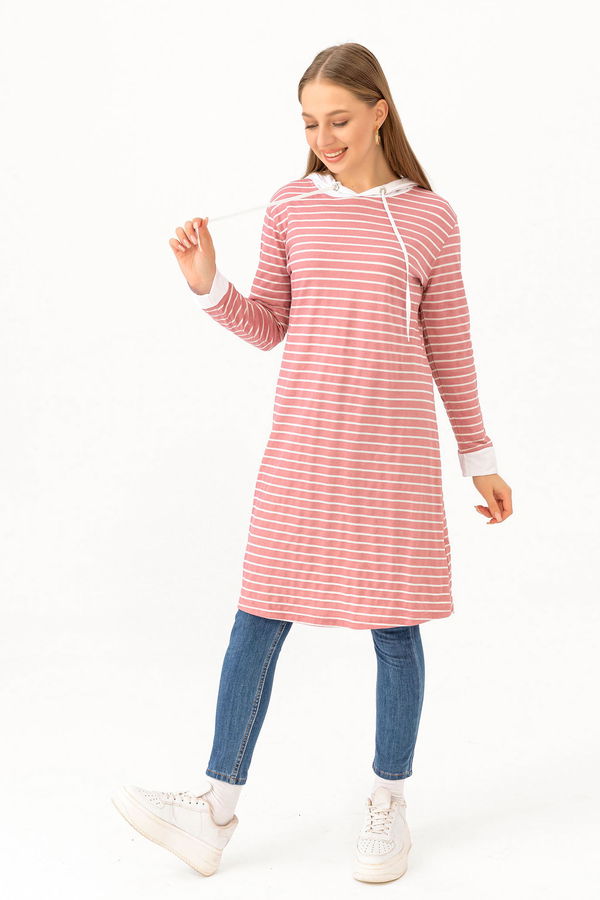 Düz Kapsonlu Yaka Kadın Pembe TUNIK - 3739 PEMBE