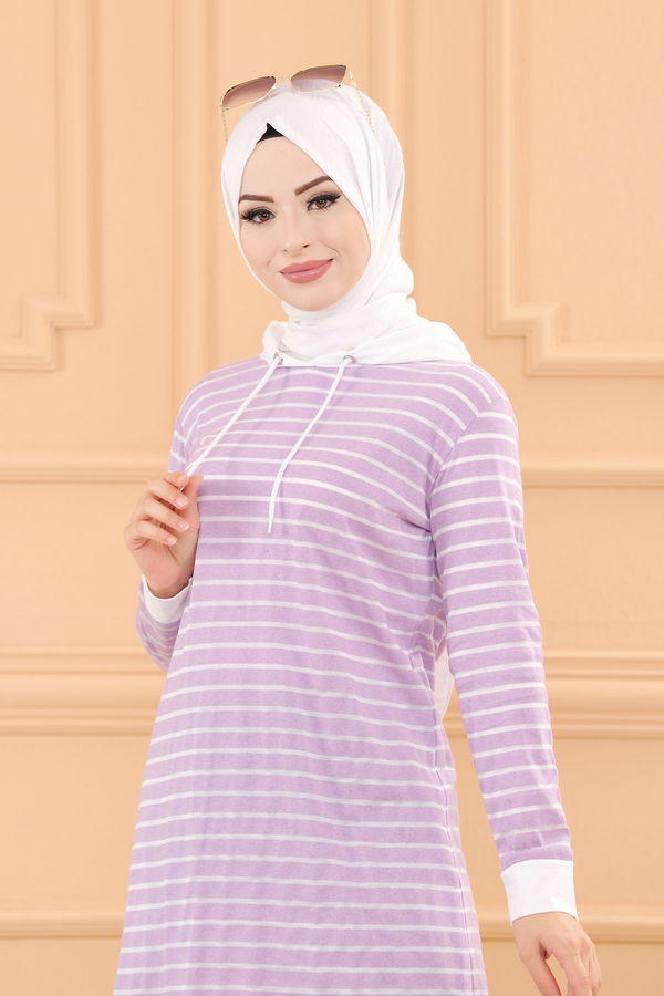 Düz Kapsonlu Yaka Kadın Lila TUNIK - 3739