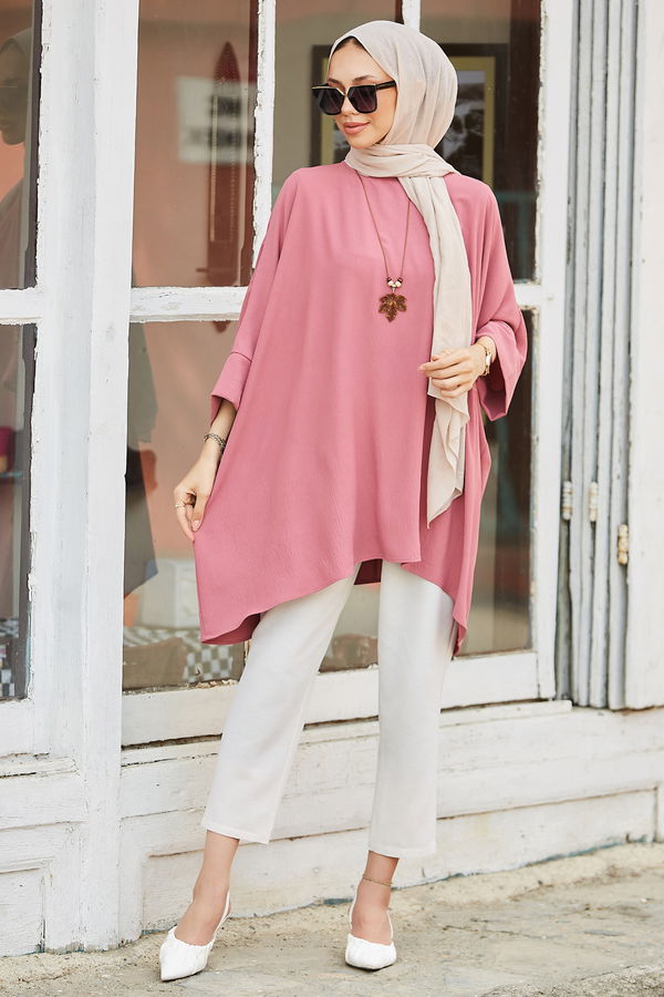 Düz Orta Kadın Pembe Tunik - 21044