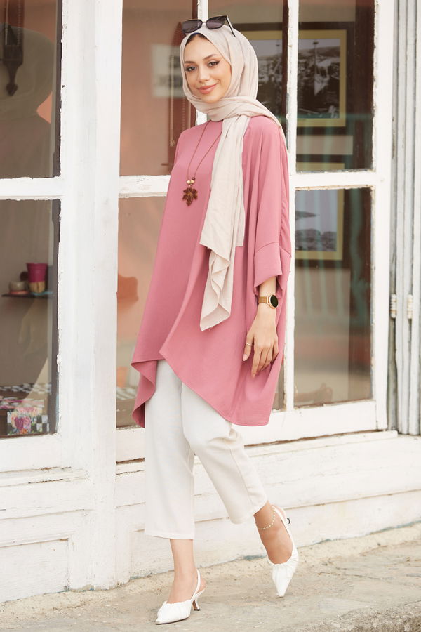Düz Orta Kadın Pembe Tunik - 21044