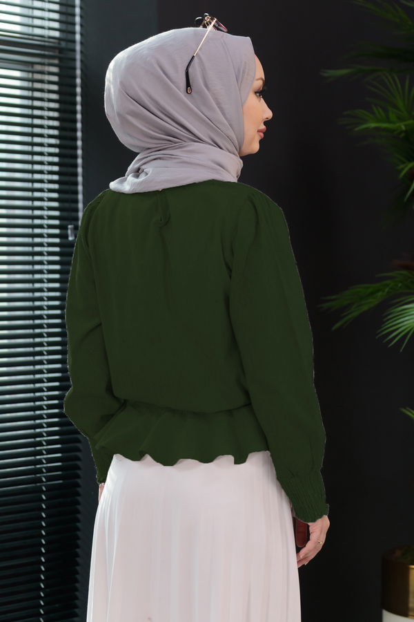 Düz Bisiklet Yaka Kadın Haki Tunik - 3925 HAKİ
