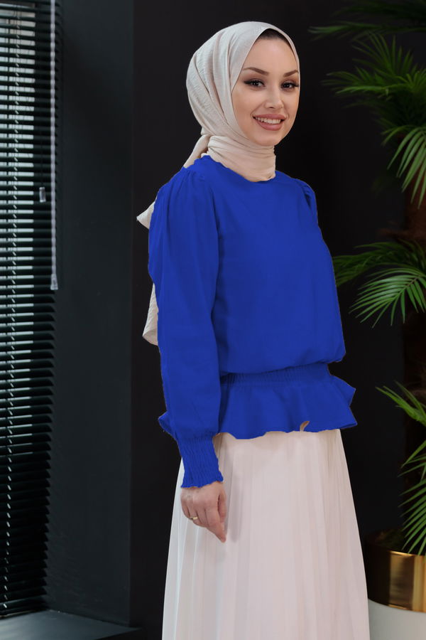 Düz Bisiklet Yaka Kadın Mavi Tunik - 3925