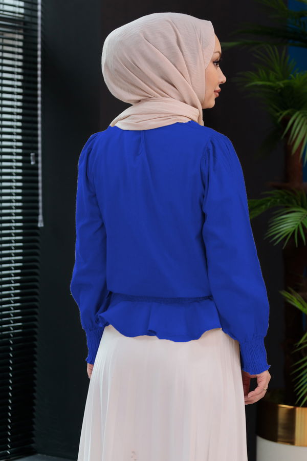 Düz Bisiklet Yaka Kadın Mavi Tunik - 3925