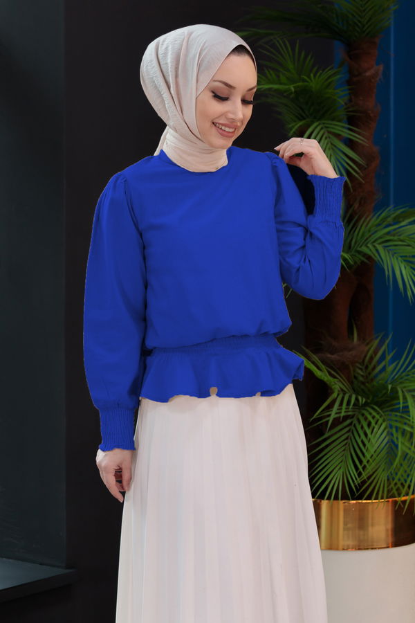 Düz Bisiklet Yaka Kadın Mavi Tunik - 3925