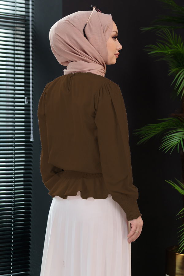 Düz Bisiklet Yaka Kadın Kahverengi Tunik - 3925 KAHVERENGİ