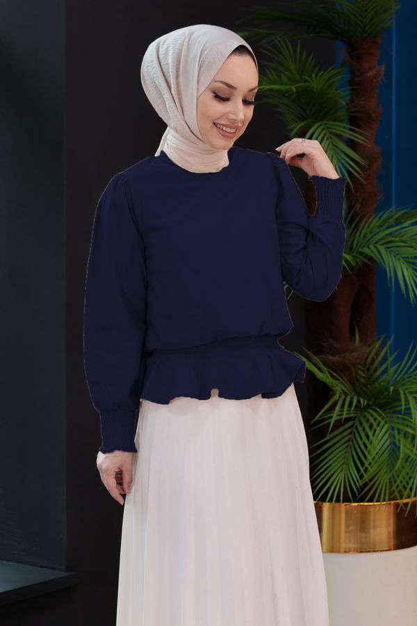 Düz Bisiklet Yaka Kadın Lacivert Tunik - 3925