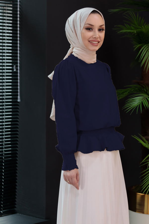 Düz Bisiklet Yaka Kadın Lacivert Tunik - 3925