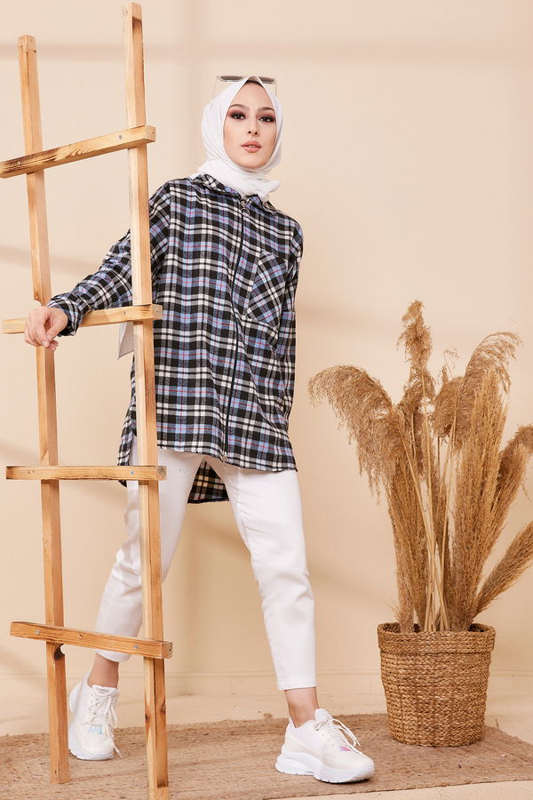Düz Orta Kadın Mavi TUNIK - 3458