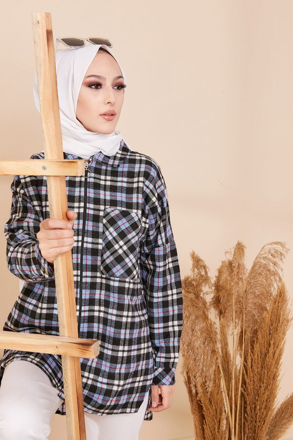 Düz Orta Kadın Mavi TUNIK - 3458