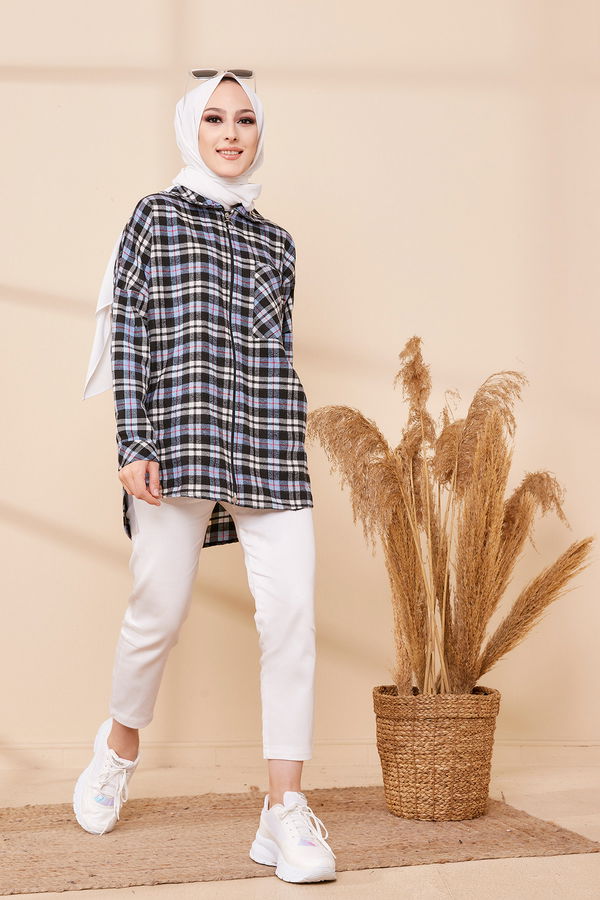 Düz Orta Kadın Mavi TUNIK - 3458