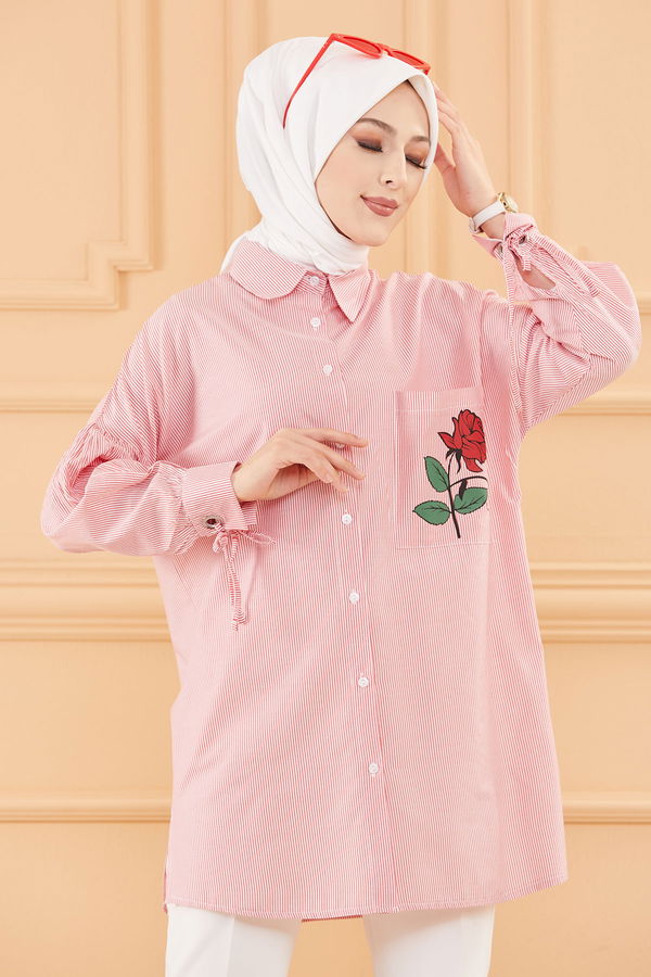 Düz Orta Kadın Kırmızı TUNIK - 3495