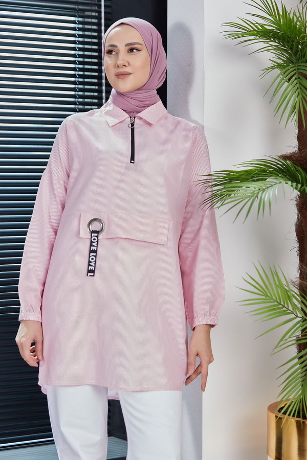 Düz Orta Kadın Pembe Tunık - 3503