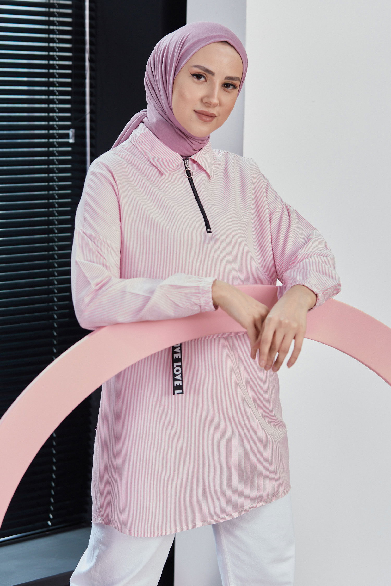 Düz Orta Kadın Pembe Tunık - 3503