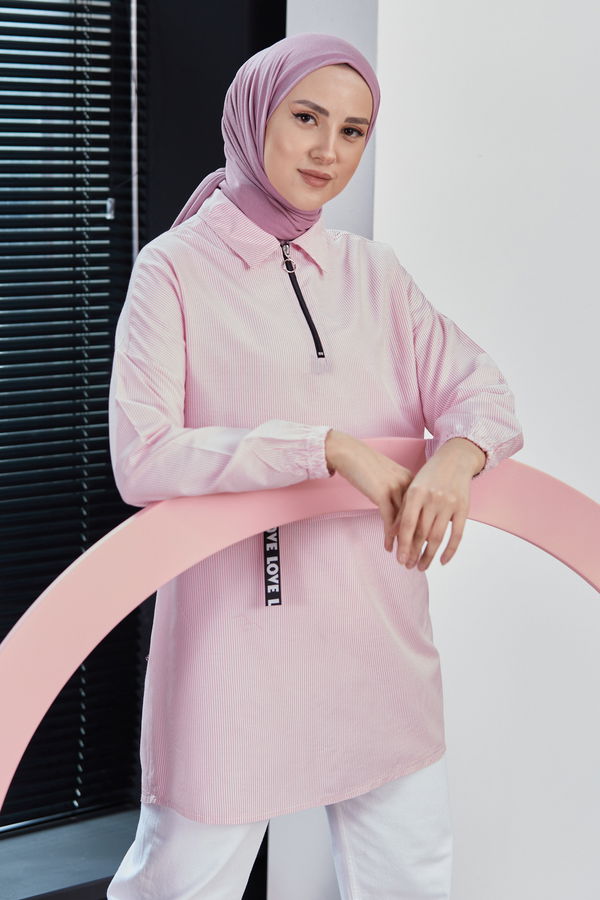 Düz Orta Kadın Pembe Tunık - 3503