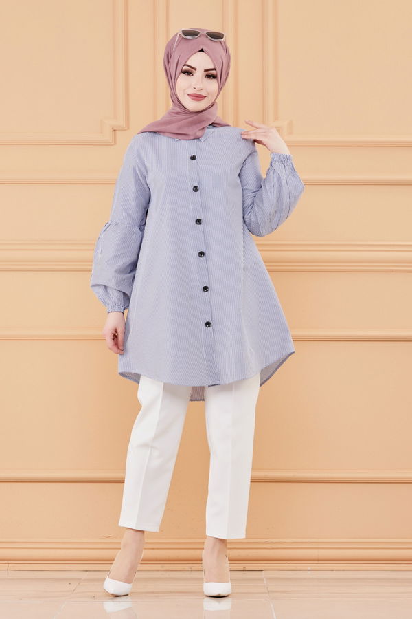Düz Orta Kadın Mavi TUNIK - 3505 MAVİ