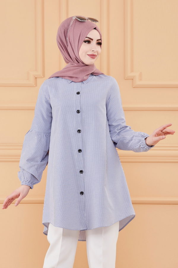Düz Orta Kadın Mavi TUNIK - 3505 MAVİ