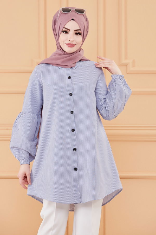 Düz Orta Kadın Mavi TUNIK - 3505 MAVİ