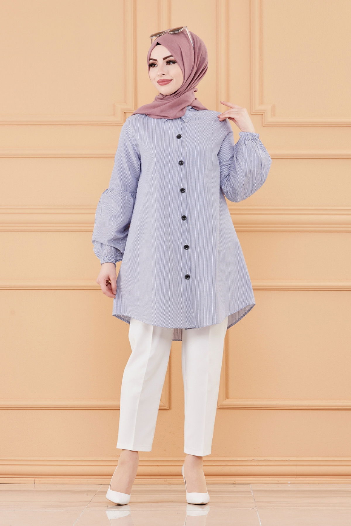 Düz Orta Kadın Mavi TUNIK - 3505 MAVİ