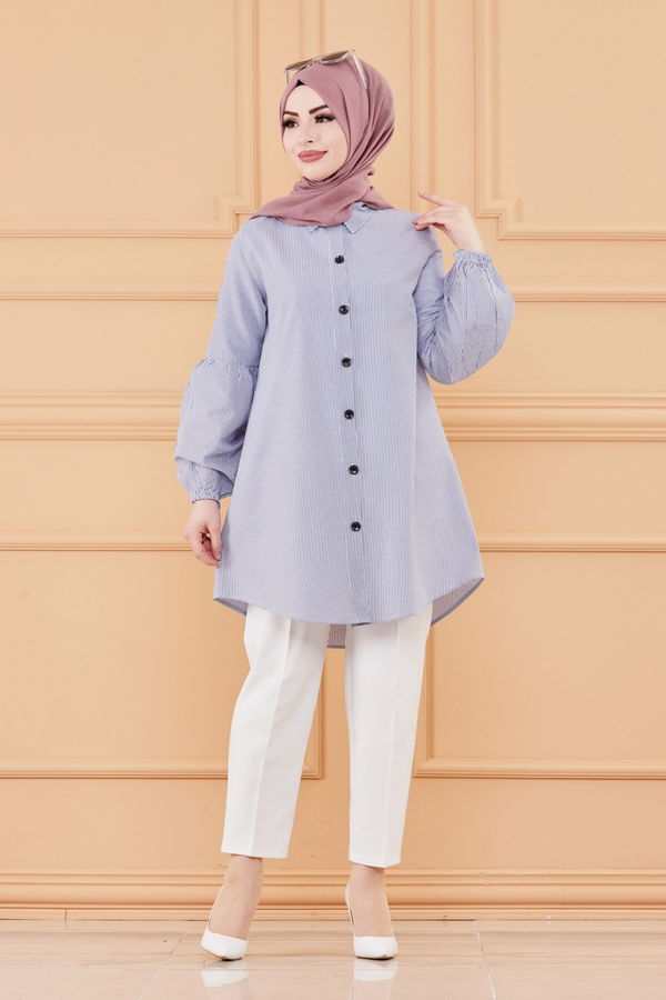 Düz Orta Kadın Mavi TUNIK - 3505 MAVİ