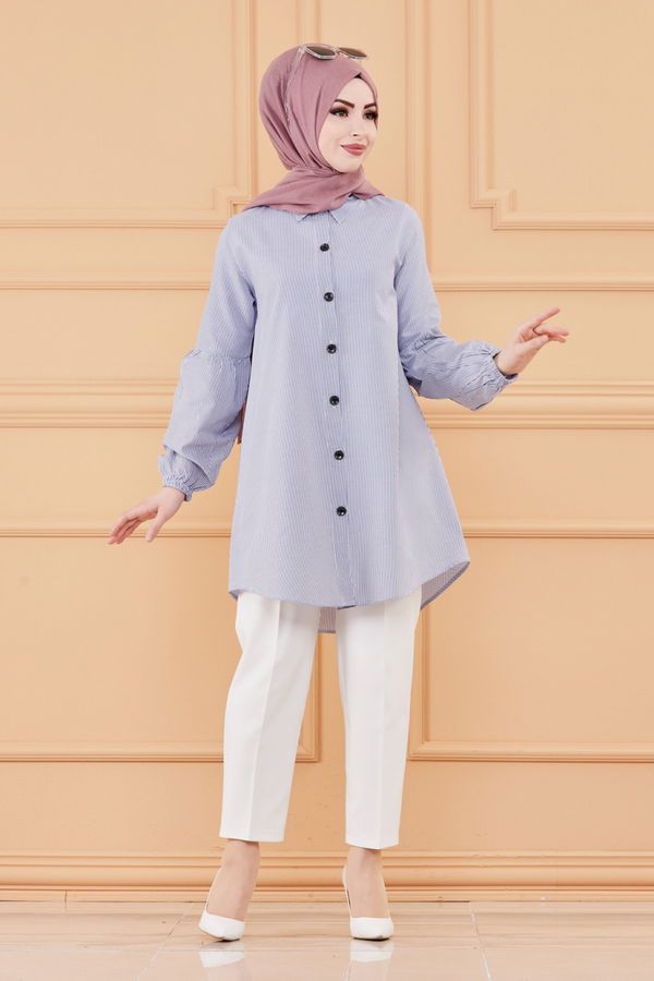 Düz Orta Kadın Mavi TUNIK - 3505 MAVİ