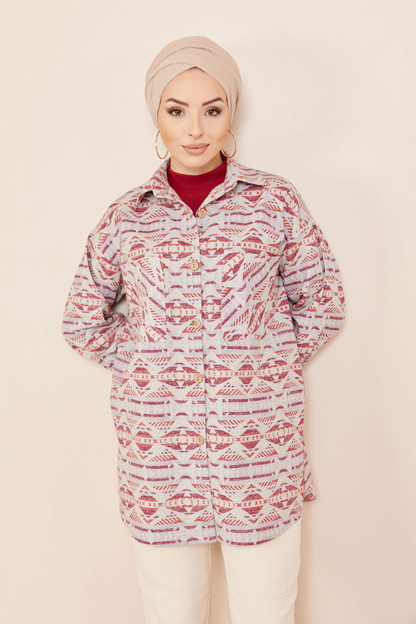 Düz Orta Kadın Bordo Desenlı Tunık BORDO - 8860 - 8860 BORDO
