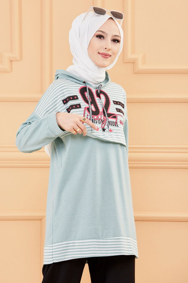 Düz Orta Kadın Yeşil BASKILI TUNIK - 8757 YEŞİL