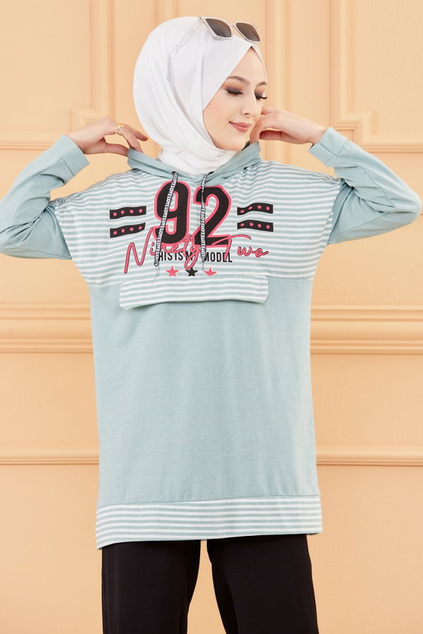 Düz Orta Kadın Yeşil BASKILI TUNIK - 8757 YEŞİL