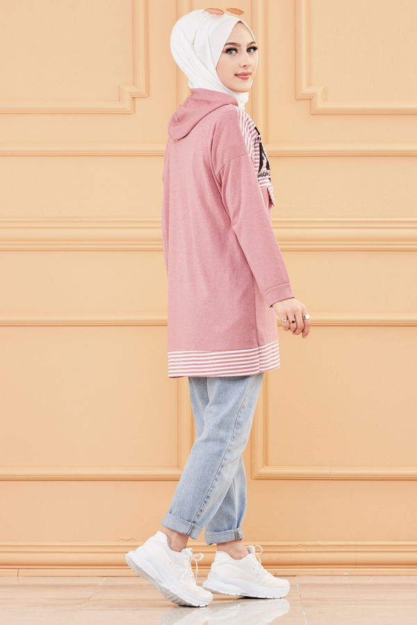 Düz Orta Kadın Pembe BASKILI TUNIK - 8758