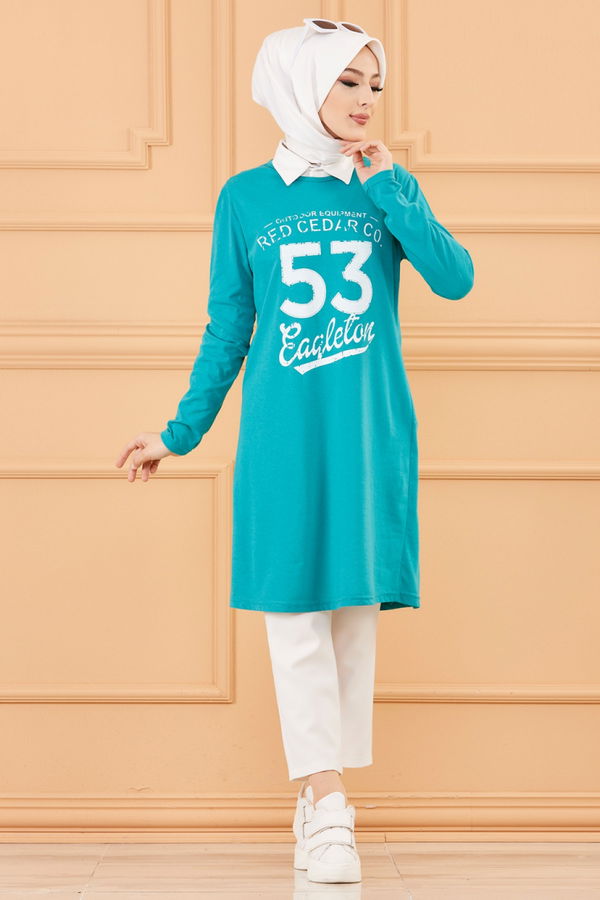 Düz Bisiklet Yaka Kadın Yeşil TUNIK - 3609