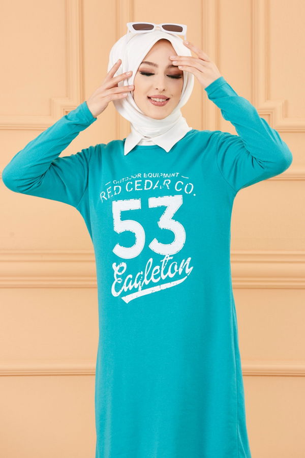 Düz Bisiklet Yaka Kadın Yeşil TUNIK - 3609
