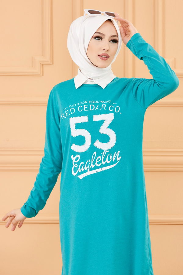 Düz Bisiklet Yaka Kadın Yeşil TUNIK - 3609