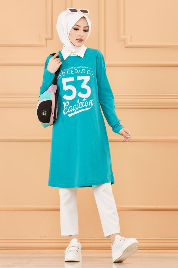 Düz Bisiklet Yaka Kadın Yeşil TUNIK - 3609