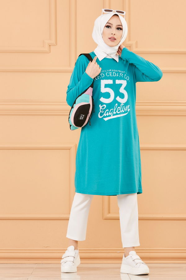 Düz Bisiklet Yaka Kadın Yeşil TUNIK - 3609