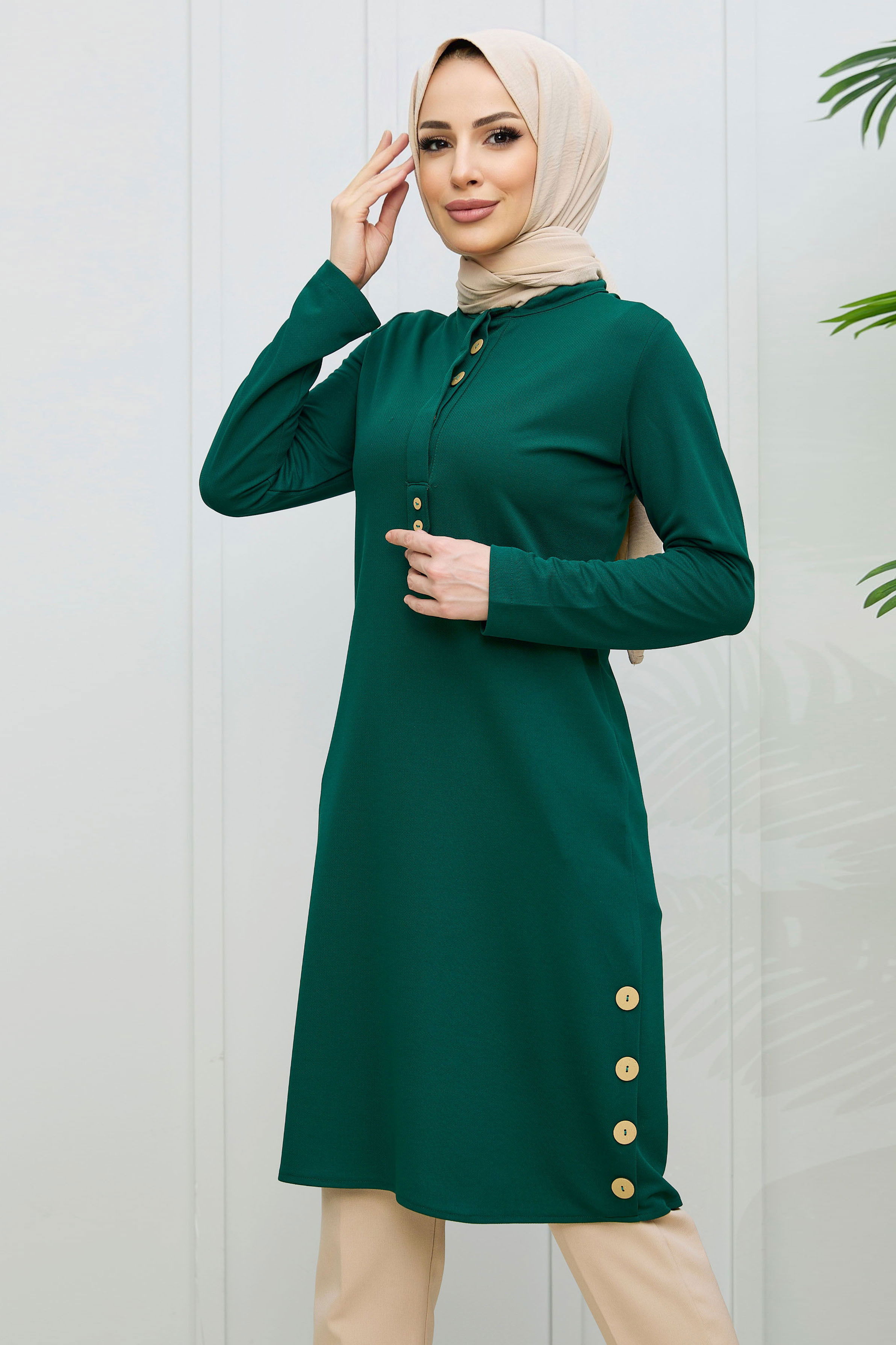 Düz Hakim Yaka Kadın Yeşil TUNIK - 11327 YEŞİL