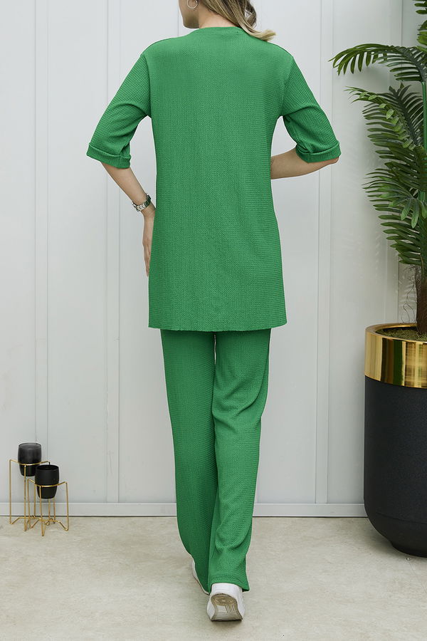 Düz Bisiklet Yaka Kadın Yeşil Tunik Pantolon - 21974 YEŞİL