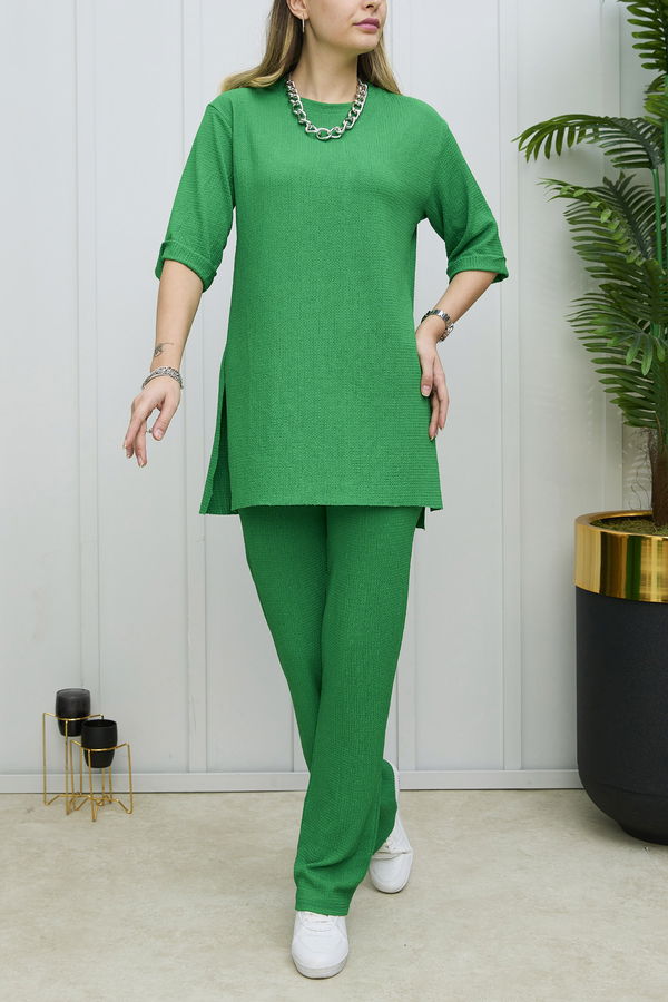 Düz Bisiklet Yaka Kadın Yeşil Tunik Pantolon - 21974 YEŞİL