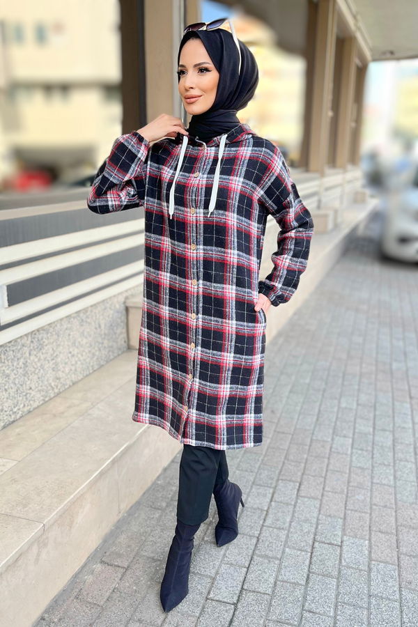 Düz Gömlek Yaka Kadın Kırmızı Tunik - 11349 Kırmızı