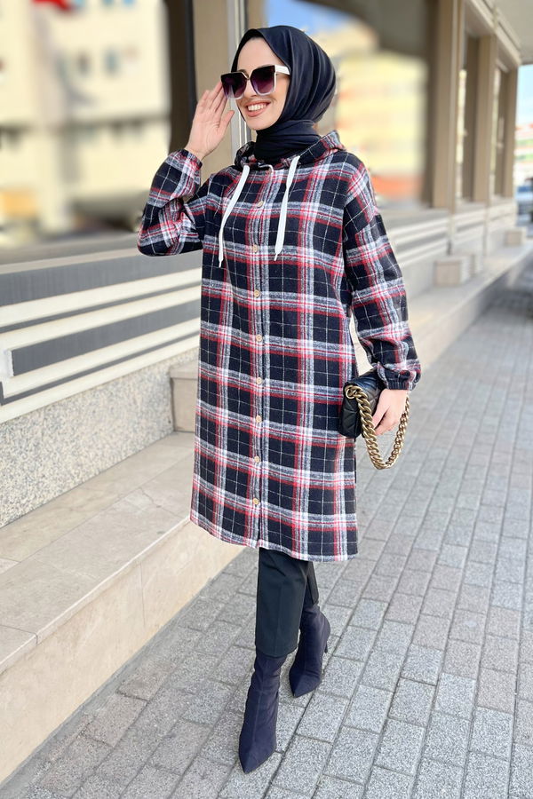 Düz Gömlek Yaka Kadın Kırmızı Tunik - 11349 Kırmızı