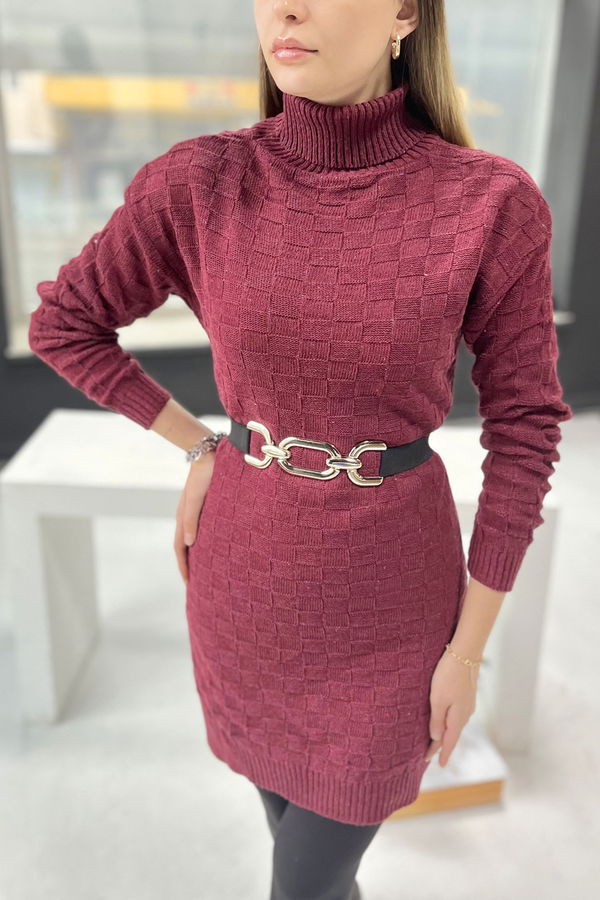 Düz Balıkcı Yaka Kadın Bordo Triko Kazak - 21928 BORDO