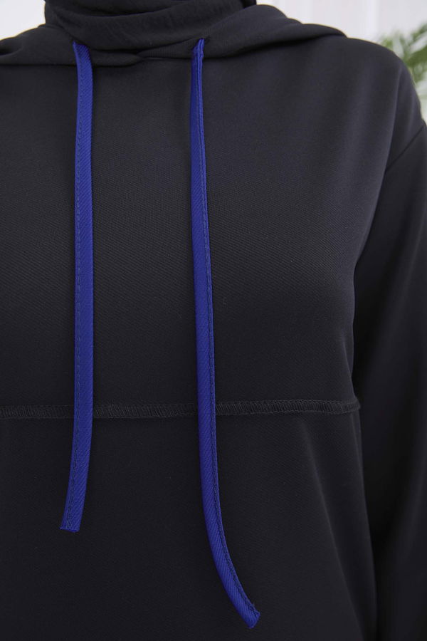 Düz Kapşonlu Yaka Kadın Mavi Tunik Pantolon - 11426 MAVİ