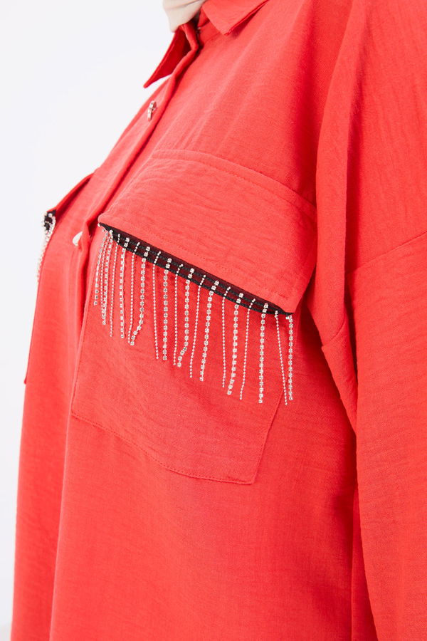 Düz Gömlek Yaka Kadın Kiremit Tunik+Pantolon - 22054
