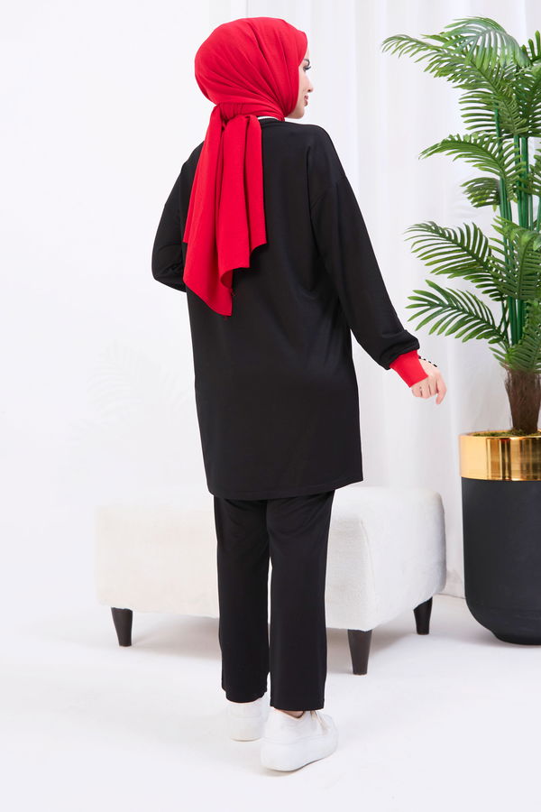 Düz Bisiklet Yaka Kadın Siyah Tunik+Pantolon - 22066 SİYAH