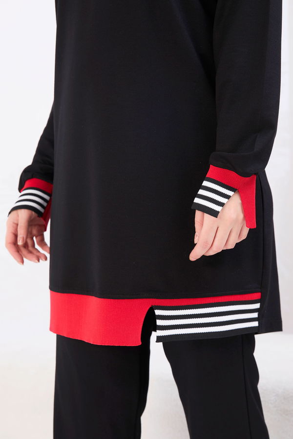 Düz Bisiklet Yaka Kadın Siyah Tunik+Pantolon - 22066 SİYAH