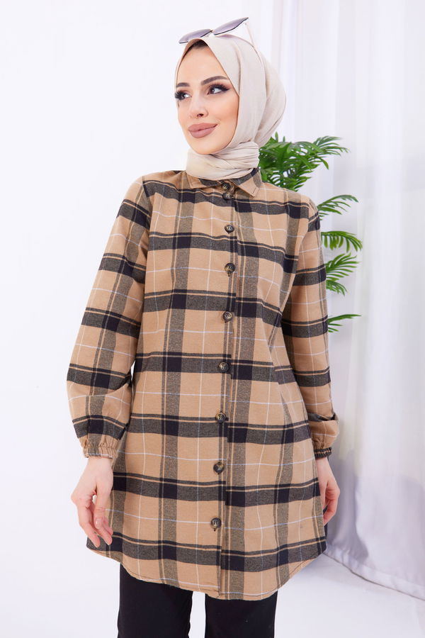 Düz Gömlek Yaka Kadın Vizon Tunik - 11346