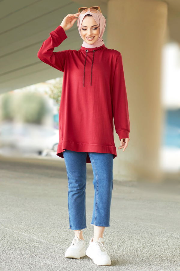 Düz Yarım Balıkçı Yaka Kadın Bordo Tunik - 22064