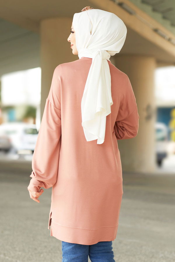 Düz Yarım Balıkçı Yaka Kadın Pembe Tunik - 22064 PEMBE
