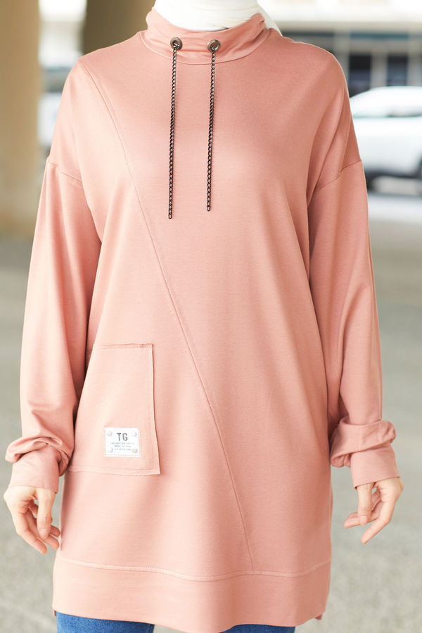 Düz Yarım Balıkçı Yaka Kadın Pembe Tunik - 22064 PEMBE