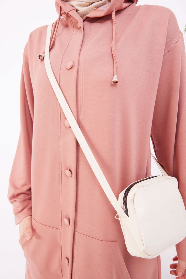Düz Kapşonlu Yaka Kadın Pembe Tunik+Pantolon - 22067 PEMBE