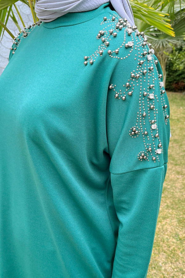 Düz Hakim Yaka Kadın Yeşil Tunik+Pantolon - 22183