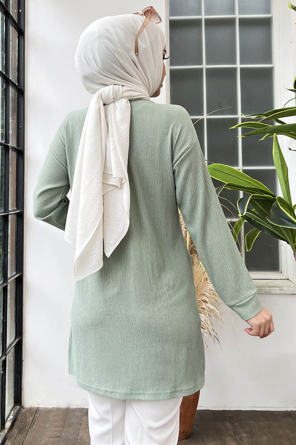 Düz Bisiklet Yaka Kadın Yeşil Tunik - 22186